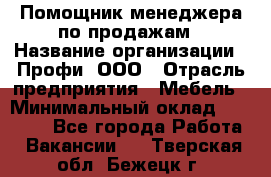 Помощник менеджера по продажам › Название организации ­ Профи, ООО › Отрасль предприятия ­ Мебель › Минимальный оклад ­ 60 000 - Все города Работа » Вакансии   . Тверская обл.,Бежецк г.